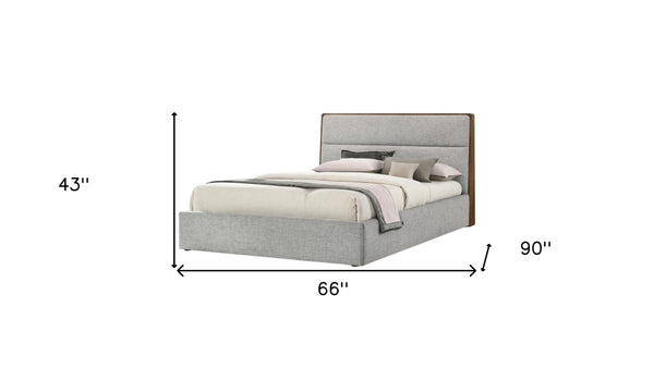 Homeroots Brown And Gray Wood Upholstered Queen Bed Frame   486253