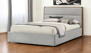 Homeroots Brown And Gray Wood Upholstered Queen Bed Frame   486253