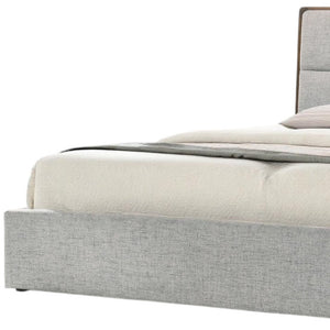 Homeroots Brown And Gray Wood Upholstered Queen Bed Frame   486253