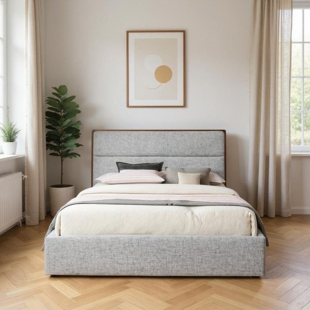 HomeRoots Brown Upholstered King Bed Frame – Stylish Gray Design, Durable Construction & Comfortable Sleep Solution 486254