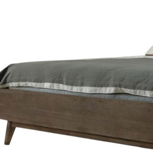 Homeroots Brown Carved Geometric Solid Wood Queen Bed Frame   486255