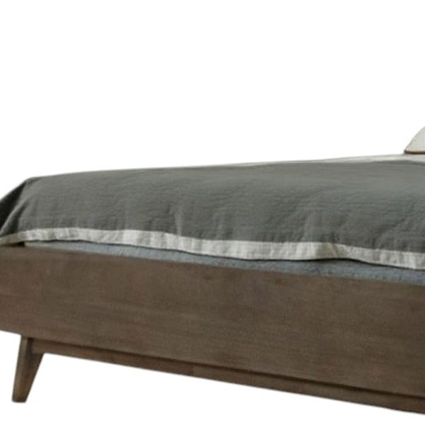 Homeroots Brown Carved Geometric Solid Wood Queen Bed Frame   486255