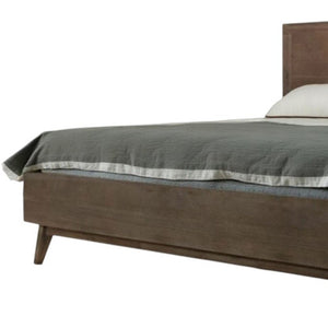 Homeroots Brown Carved Geometric Solid Wood Queen Bed Frame   486255