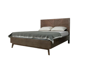 Homeroots Brown Carved Geometric Solid Wood Queen Bed Frame   486255