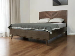 Homeroots Brown Carved Geometric Solid Wood King Bed Frame   486256