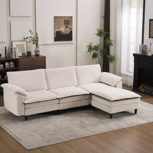 English Elm 100.39" Chenille Cloud Sectional Modular L Shape Deep Seat Sofa with Ottoman W5029S00002
