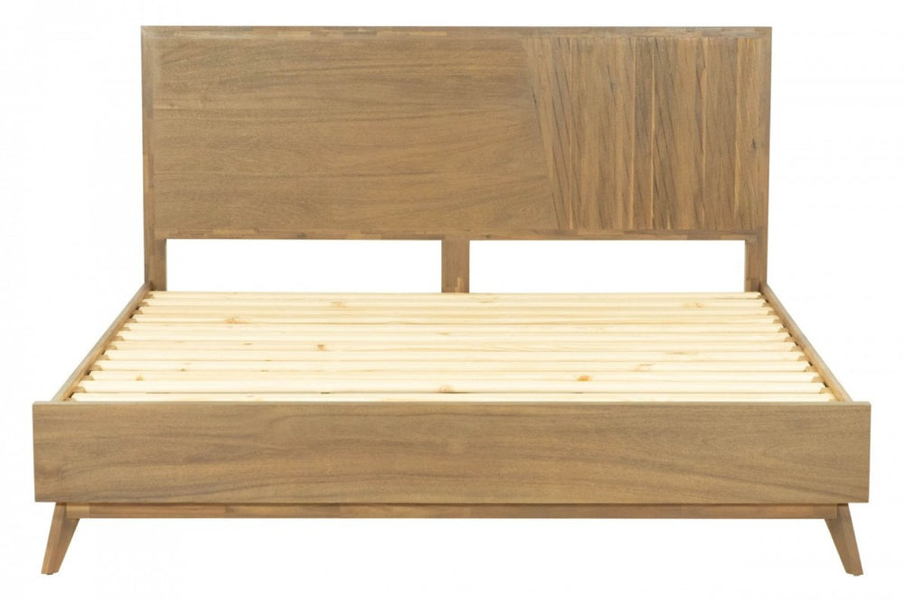 HomeRoots Natural Wood King Bed Frame - Stylish Mid-Century Modern Design, Sturdy Support & Easy Access 486260