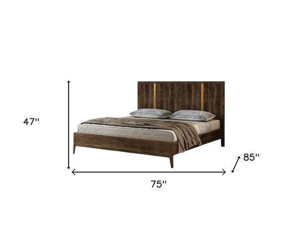 Homeroots Brown And Gold Wood King Bed Frame   486262