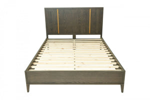 Homeroots Brown And Gold Wood King Bed Frame   486262
