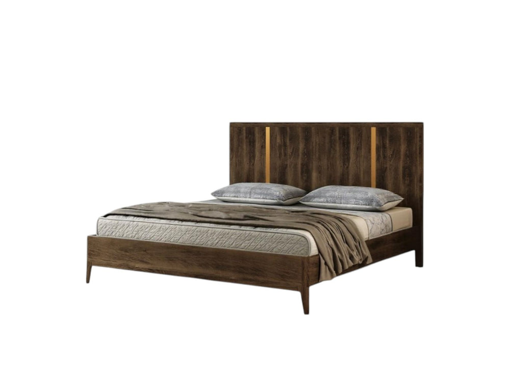 Homeroots Brown And Gold Wood King Bed Frame   486262