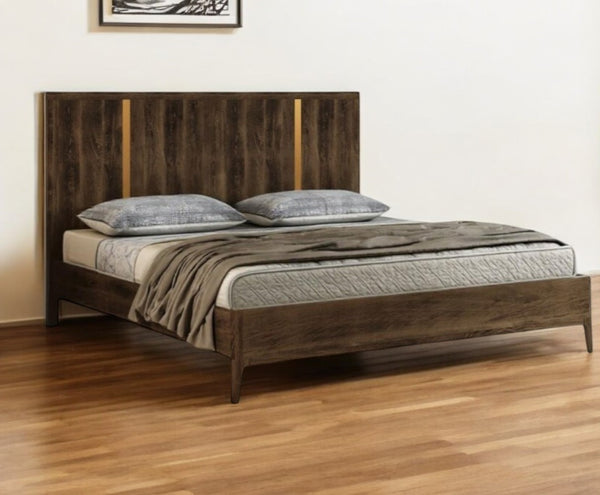 Homeroots Brown And Gold Wood King Bed Frame   486262