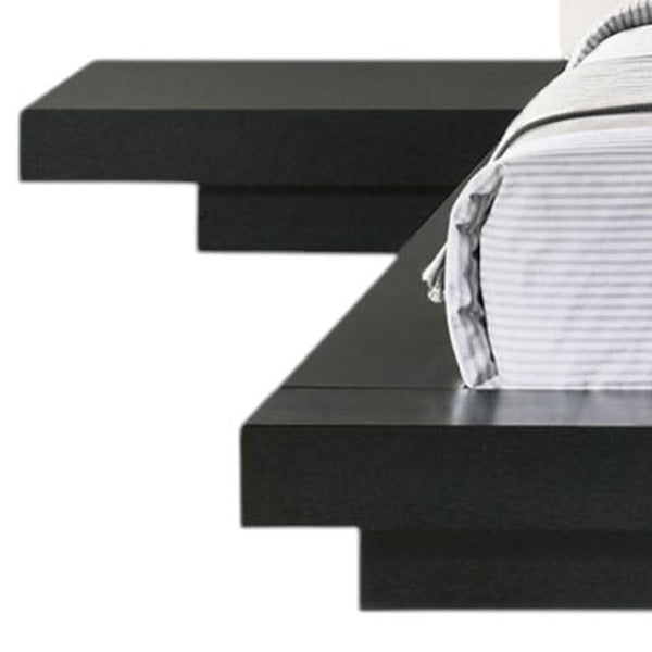 HomeRoots Black Modern King Bed Frame with Faux Leather Headboard and Integrated Nightstands for Style & Comfort 486265
