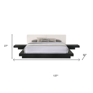HomeRoots Black Modern King Bed Frame with Faux Leather Headboard and Integrated Nightstands for Style & Comfort 486265
