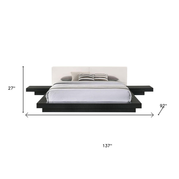 HomeRoots Black Modern King Bed Frame with Faux Leather Headboard and Integrated Nightstands for Style & Comfort 486265