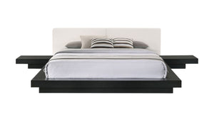 HomeRoots Black Modern King Bed Frame with Faux Leather Headboard and Integrated Nightstands for Style & Comfort 486265