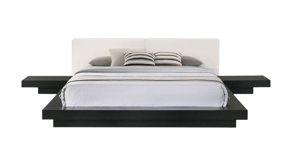 HomeRoots Black Modern King Bed Frame with Faux Leather Headboard and Integrated Nightstands for Style & Comfort 486265