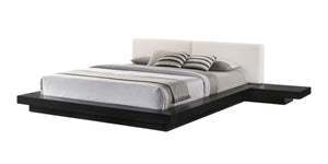 HomeRoots Black Modern King Bed Frame with Faux Leather Headboard and Integrated Nightstands for Style & Comfort 486265