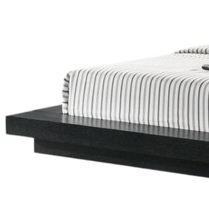 HomeRoots Black Wood and Faux Leather King Bed Frame with Integrated Nightstands for Modern Bedroom Style 486267