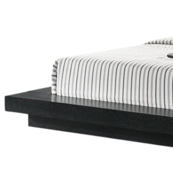 HomeRoots Black Wood and Faux Leather King Bed Frame with Integrated Nightstands for Modern Bedroom Style 486267