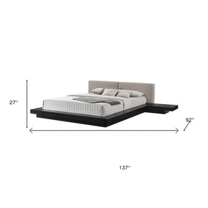 HomeRoots Black Wood and Faux Leather King Bed Frame with Integrated Nightstands for Modern Bedroom Style 486267