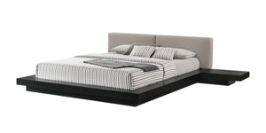 HomeRoots Black Wood and Faux Leather King Bed Frame with Integrated Nightstands for Modern Bedroom Style 486267
