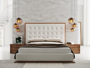 Homeroots Brown And White Wood And Tufted Faux Leather Queen Bed Frame   486268