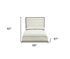 Homeroots Brown And White Wood And Tufted Faux Leather Queen Bed Frame   486268