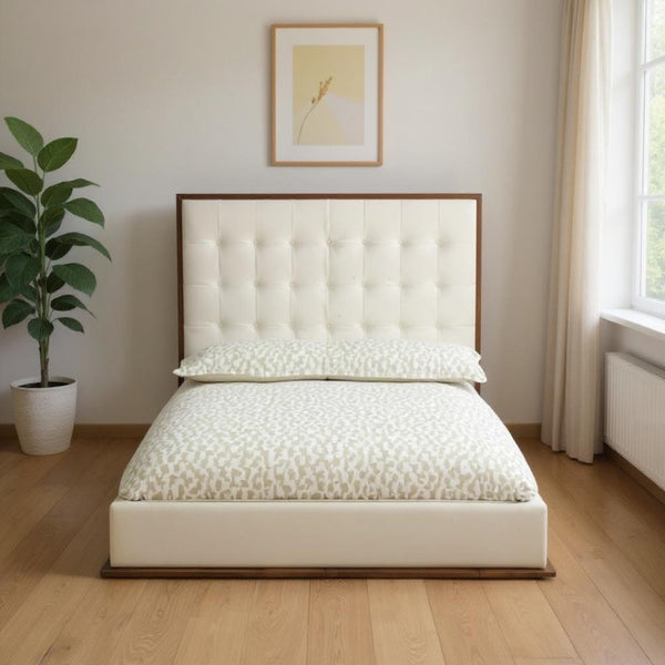 HomeRoots Brown Tufted Faux Leather Queen Bed Frame - Contemporary Wood Design, Durable & Stylish Comfort 486268