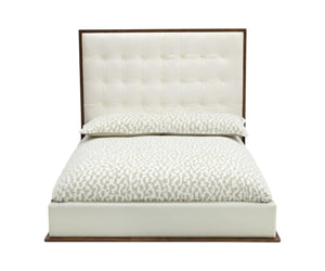 Homeroots Brown And White Wood And Tufted Faux Leather Queen Bed Frame   486268
