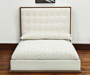 Homeroots Brown And White Wood And Tufted Faux Leather Queen Bed Frame   486268
