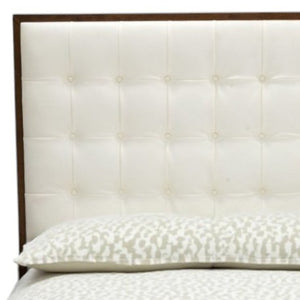 Homeroots Brown And White Wood And Tufted Faux Leather Queen Bed Frame   486268