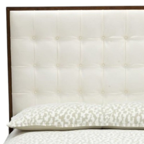 Homeroots Brown And White Wood And Tufted Faux Leather Queen Bed Frame   486268