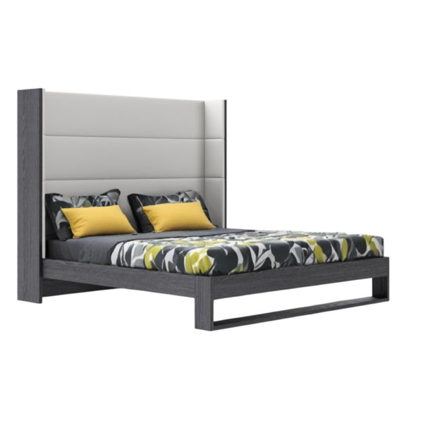 HomeRoots Gray King Bed Frame with Channel-Tufted Faux Leather Headboard - Modern Design & Durable Comfort 486272