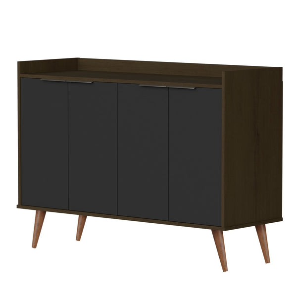 HomeRoots 47" Scandinavian-Inspired Buffet Chest in Dark Brown and Black with 6 Shelves for Stylish Storage 486277