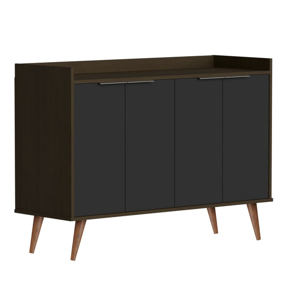 HomeRoots 47" Scandinavian-Inspired Buffet Chest in Dark Brown and Black with 6 Shelves for Stylish Storage 486277