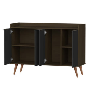 HomeRoots 47" Scandinavian-Inspired Buffet Chest in Dark Brown and Black with 6 Shelves for Stylish Storage 486277