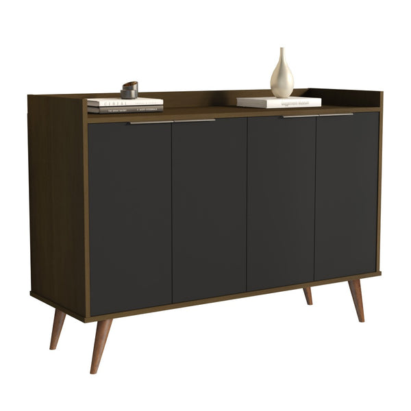 HomeRoots 47" Scandinavian-Inspired Buffet Chest in Dark Brown and Black with 6 Shelves for Stylish Storage 486277