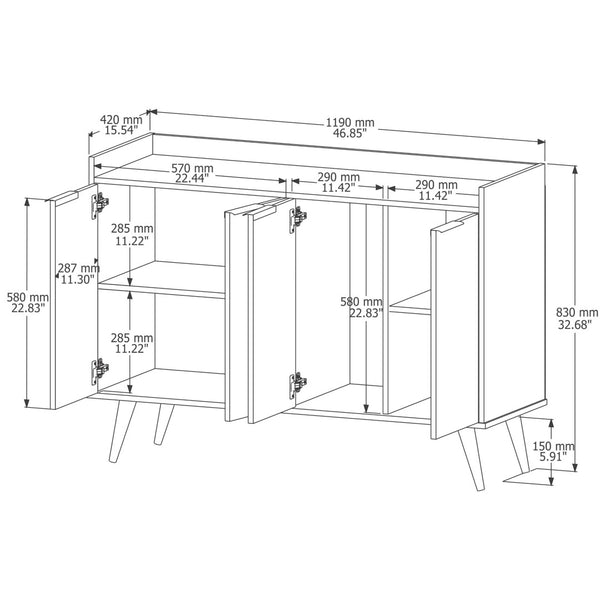HomeRoots 47" Scandinavian-Inspired Buffet Chest in Dark Brown and Black with 6 Shelves for Stylish Storage 486277