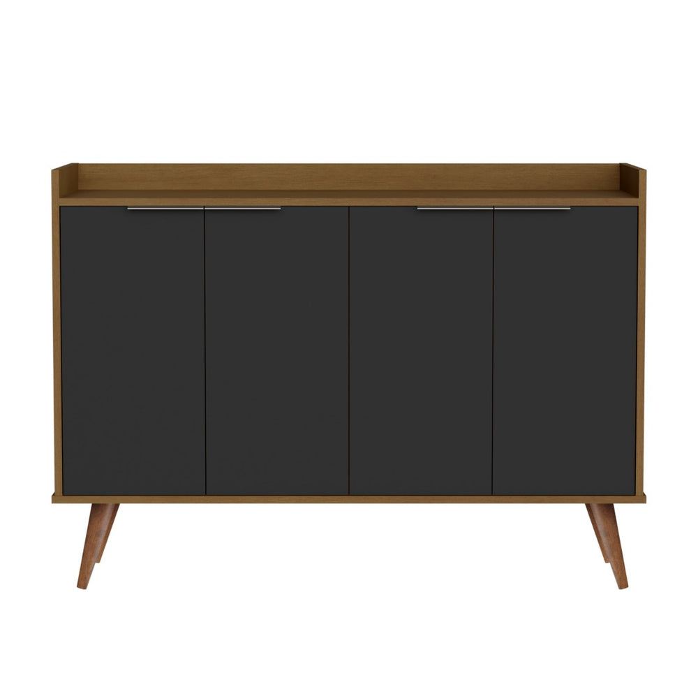 HomeRoots 47" Brown Walnut and Black Buffet Accent Chest - Mid-Century Modern Storage Solution for Any Space 486278
