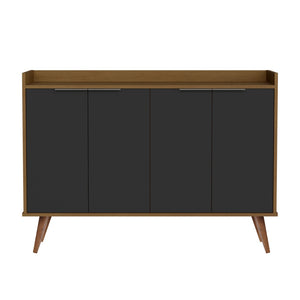 HomeRoots 47" Brown Walnut and Black Buffet Accent Chest - Mid-Century Modern Storage Solution for Any Space 486278