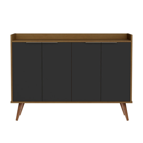 HomeRoots 47" Brown Walnut and Black Buffet Accent Chest - Mid-Century Modern Storage Solution for Any Space 486278