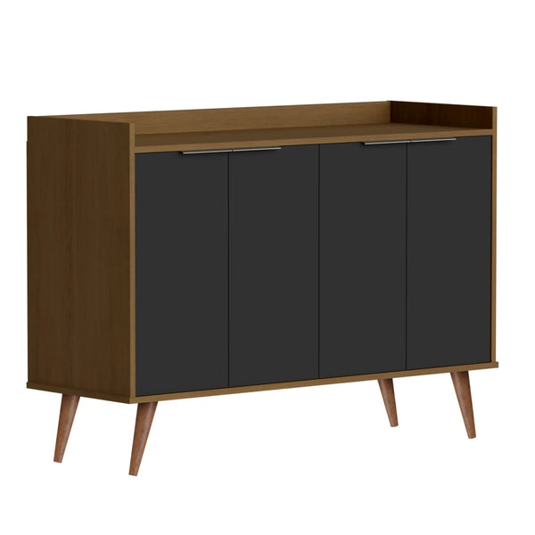 HomeRoots 47" Brown Walnut and Black Buffet Accent Chest - Mid-Century Modern Storage Solution for Any Space 486278