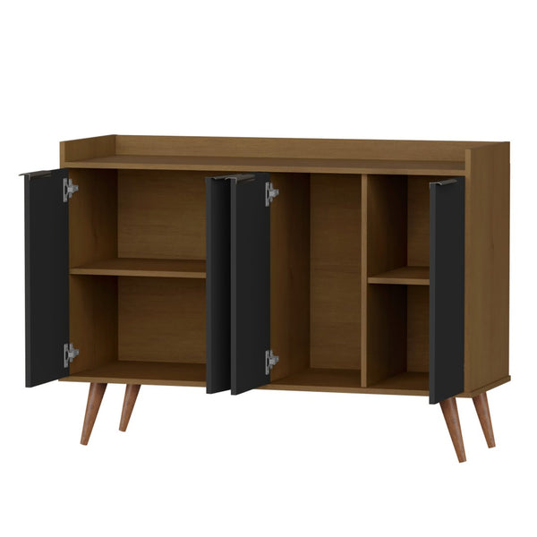 HomeRoots 47" Brown Walnut and Black Buffet Accent Chest - Mid-Century Modern Storage Solution for Any Space 486278