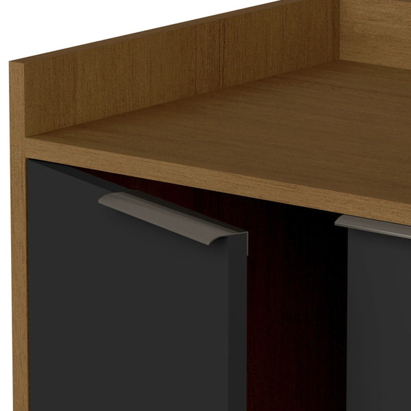 HomeRoots 47" Brown Walnut and Black Buffet Accent Chest - Mid-Century Modern Storage Solution for Any Space 486278