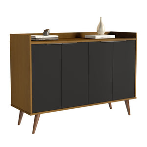 HomeRoots 47" Brown Walnut and Black Buffet Accent Chest - Mid-Century Modern Storage Solution for Any Space 486278