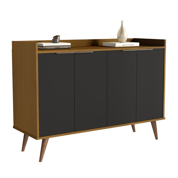 HomeRoots 47" Brown Walnut and Black Buffet Accent Chest - Mid-Century Modern Storage Solution for Any Space 486278