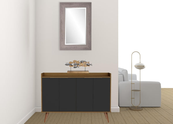 HomeRoots 47" Brown Walnut and Black Buffet Accent Chest - Mid-Century Modern Storage Solution for Any Space 486278