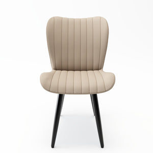 English Elm Set of 2 Armless Faux Leather Dining Chairs with Cushioned Seats and Metal Legs Cream W3316P426940