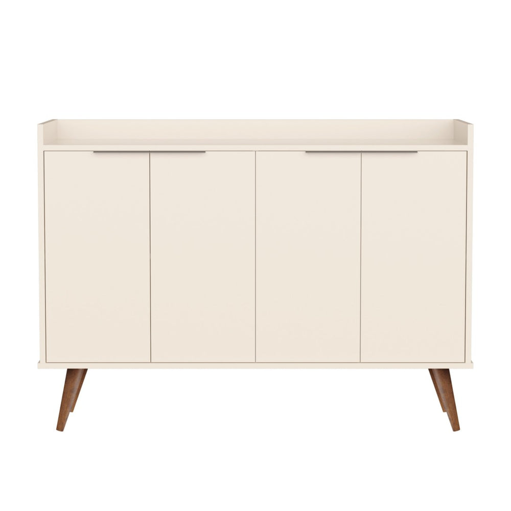 HomeRoots 47" Off White and Natural Buffet Accent Chest - Elegant Scandinavian Design with 6 Shelves & Storage 486279