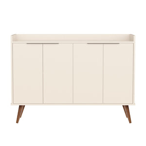 HomeRoots 47" Off White and Natural Buffet Accent Chest - Elegant Scandinavian Design with 6 Shelves & Storage 486279